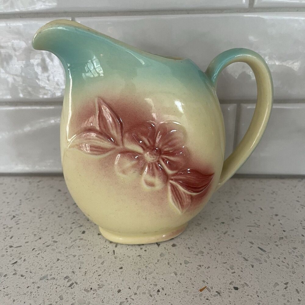 Vintage Hull Pottery Pitcher USA 40 Sun Glow Pattern Color Gradient Floral